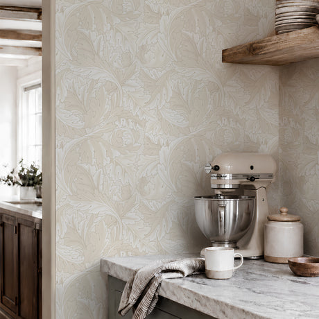 Neutral botanical wallpaper detail