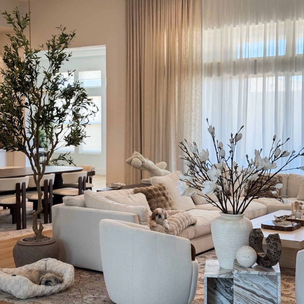 Modern neutral interior with layered wallcovering